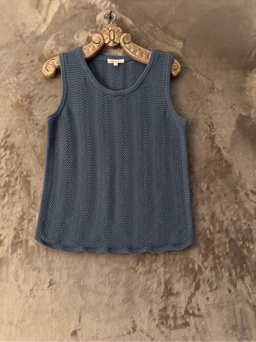 Indigo Textured Sleeveless Pullover Knit Tank Top Women’s Slate Blue Size L